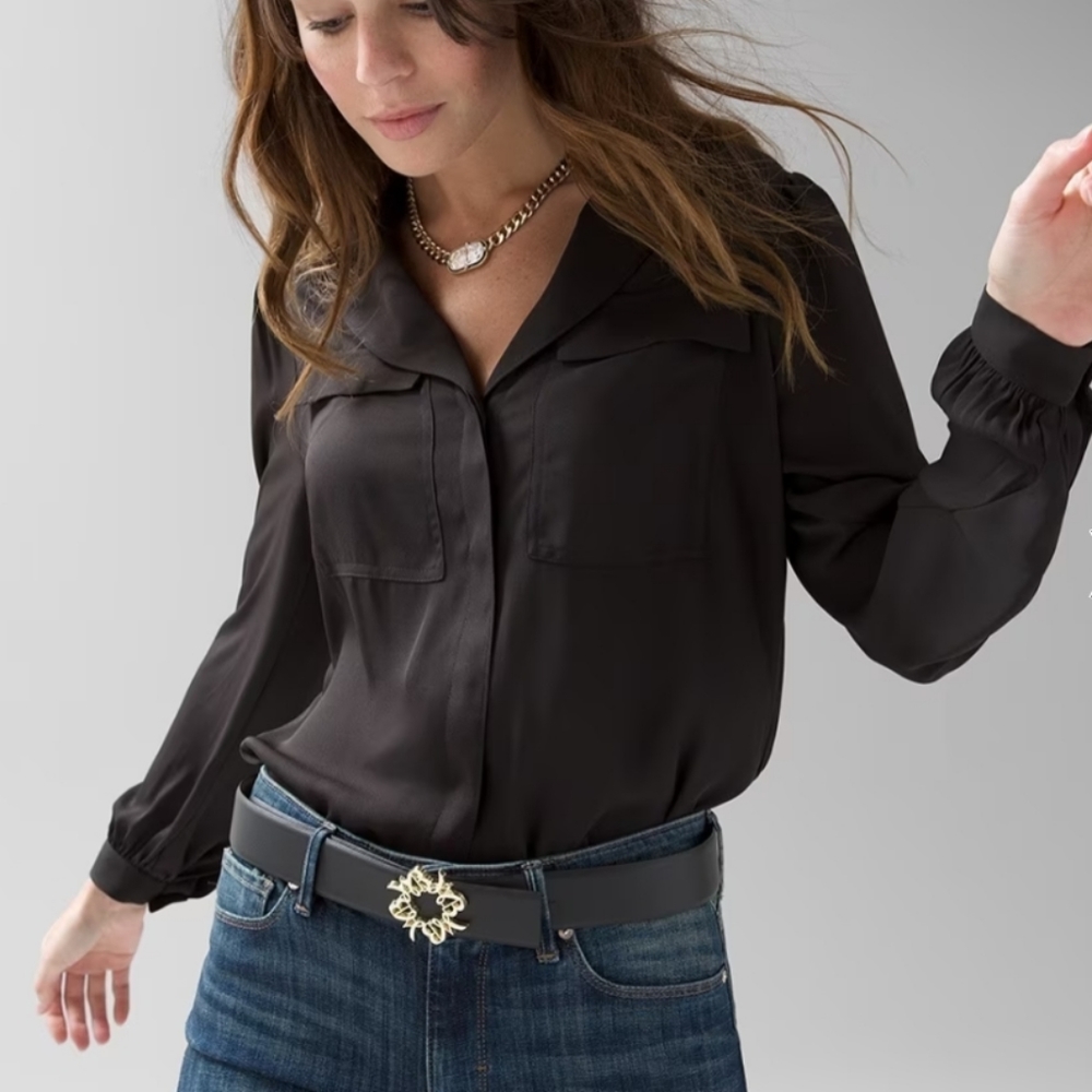Long-Sleeve Soft Shirt WHITE HOUSE BLACK MARKET-MED- BLACK